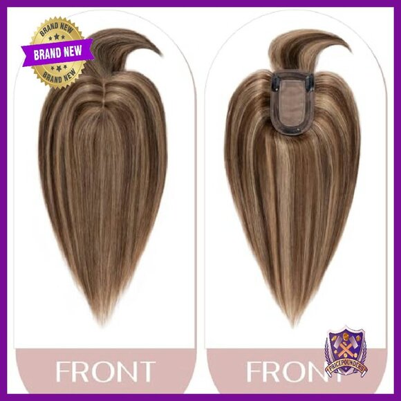 Human Hair Topper with Bangs, Silk Base, 2.75x5.1 Inch, 3 Clips main image 4